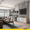 MIKEL - Chest of 6 Drawers and 3 Doors - Bedroom Dresser Storage Cabinet Sideboard - Wotan Oak / Concrete H29 1/2" W78 3/4" D13 3/4"