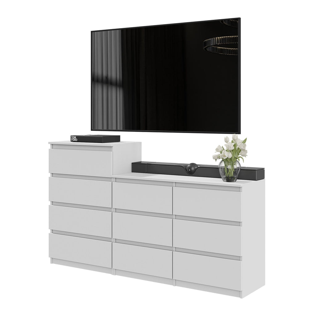 GABRIEL - Chest of 10 Drawers (6+4) - Bedroom Dresser Storage Cabinet Sideboard - White Matt H36 3/8" / 27 1/2" W63" D13 1/4"