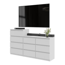 GABRIEL - Chest of 10 Drawers (6+4) - Bedroom Dresser Storage Cabinet Sideboard - White Matt H36 3/8" / 27 1/2" W63" D13 1/4"