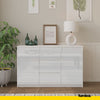 MIKEL - Chest of 3 Drawers and 2 Doors - Bedroom Dresser Storage Cabinet Sideboard - White Matt / White Gloss H29 1/2" W47 1/4" D13 3/4"