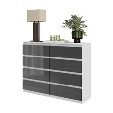 GABRIEL - Chest of 8 Drawers - Bedroom Dresser Storage Cabinet Sideboard - White Matt / Anthracite Gloss H36 3/8" W47 1/4" D13 1/4"