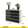 GABRIEL - Chest of 8 Drawers - Bedroom Dresser Storage Cabinet Sideboard - Concrete / Black Gloss H36 3/8" W47 1/4" D13 1/4"