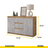 MIKEL - Chest of 3 Drawers and 2 Doors - Bedroom Dresser Storage Cabinet Sideboard - Wotan Oak / Concrete H29 1/2" W47 1/4" D13 3/4"