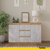 MIKEL - Chest of 3 Drawers and 2 Doors - Bedroom Dresser Storage Cabinet Sideboard - Wotan Oak / Concrete H29 1/2" W47 1/4" D13 3/4"