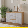 MIKEL - Chest of 3 Drawers and 2 Doors - Bedroom Dresser Storage Cabinet Sideboard - Wotan Oak / Concrete H29 1/2" W47 1/4" D13 3/4"