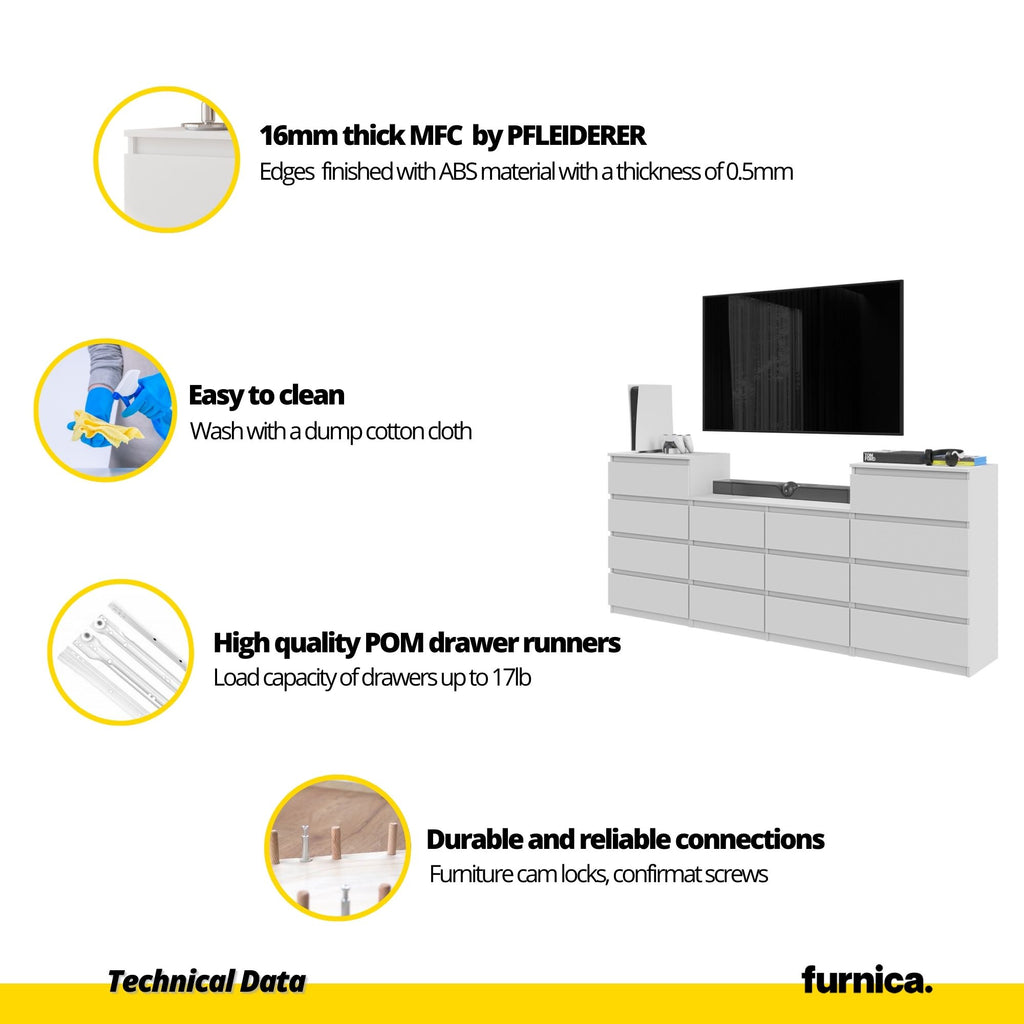 GABRIEL - Chest of 14 Drawers (4+6+4) - Bedroom Dresser Storage Cabinet Sideboard - Anthracite H36 3/8" W86 5/8" D13 1/4"