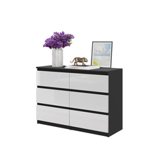 GABRIEL - Chest of 6 Drawers - Bedroom Dresser Storage Cabinet Sideboard - Black Matt / White Gloss H28" W39 3/8" D13"