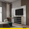 GABRIEL - Chest of 8 Drawers - Bedroom Dresser Storage Cabinet Sideboard - Sonoma Oak / Black Gloss H36 3/8" W47 1/4" D13 1/4"