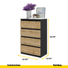 GABRIEL - Chest of 4 Drawers - Bedroom Dresser Storage Cabinet Sideboard - Black Matt / Wotan Oak H36 3/8" W23 5/8" D13 1/4"