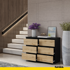 GABRIEL - Chest of 6 Drawers - Bedroom Dresser Storage Cabinet Sideboard - Black Matt / Wotan Oak H28" W39 3/8" D13"