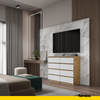 GABRIEL - Chest of 8 Drawers - Bedroom Dresser Storage Cabinet Sideboard - Wotan Oak / White Matt H36 3/8" W47 1/4" D13 1/4"