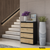 GABRIEL - Chest of 4 Drawers - Bedroom Dresser Storage Cabinet Sideboard - Black Matt / Wotan Oak H36 3/8" W23 5/8" D13 1/4"