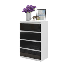 GABRIEL - Chest of 4 Drawers - Bedroom Dresser Storage Cabinet Sideboard - White Matt / Black Gloss H36 3/8" W23 5/8" D13 1/4"