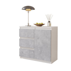 MIKEL - Chest of 3 Drawers and 1 Door - Bedroom Dresser Storage Cabinet Sideboard - White Matt / Concrete H29 1/2" W31 1/2" D13 3/4"