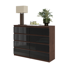 GABRIEL - Chest of 8 Drawers - Bedroom Dresser Storage Cabinet Sideboard - Wenge / Black Gloss H36 3/8" W47 1/4" D13 1/4"