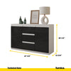 MIKEL - Chest of 3 Drawers and 2 Doors - Bedroom Dresser Storage Cabinet Sideboard - White Matt / Black Gloss H29 1/2" W47 1/4" D13 3/4"