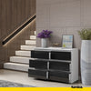 GABRIEL - Chest of 6 Drawers - Bedroom Dresser Storage Cabinet Sideboard - White Matt / Black Gloss H28" W39 3/8" D13"