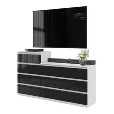 GABRIEL - Chest of 10 Drawers (6+4) - Bedroom Dresser Storage Cabinet Sideboard - White Matt / Black Gloss H36 3/8" / 27 1/2" W63" D13 1/4"