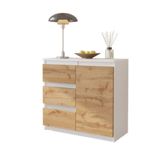 MIKEL - Chest of 3 Drawers and 1 Door - Bedroom Dresser Storage Cabinet Sideboard - White Matt / Wotan Oak H29 1/2" W31 1/2" D13 3/4"