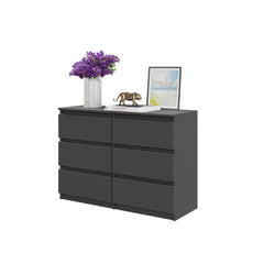 GABRIEL - Chest of 6 Drawers - Bedroom Dresser Storage Cabinet Sideboard - Anthracite H28" W39 3/8" D13"