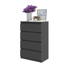 GABRIEL - Chest of 4 Drawers - Bedroom Dresser Storage Cabinet Sideboard - Anthracite H36 3/8" W23 5/8" D13 1/4"