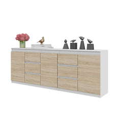 MIKEL - Chest of 6 Drawers and 3 Doors - Bedroom Dresser Storage Cabinet Sideboard - White Matt / Sonoma Oak H29 1/2" W78 3/4" D13 3/4"