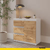 MIKEL - Chest of 3 Drawers and 1 Door - Bedroom Dresser Storage Cabinet Sideboard - White Matt / Wotan Oak H29 1/2" W31 1/2" D13 3/4"