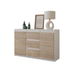 MIKEL - Chest of 3 Drawers and 2 Doors - Bedroom Dresser Storage Cabinet Sideboard - White Matt / Sonoma Oak H29 1/2" W47 1/4" D13 3/4"