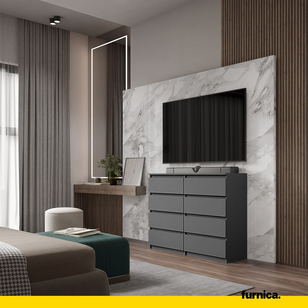 GABRIEL - Chest of 8 Drawers - Bedroom Dresser Storage Cabinet Sideboard - Anthracite H36 3/8" W47 1/4" D13 1/4"