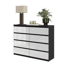 GABRIEL - Chest of 8 Drawers - Bedroom Dresser Storage Cabinet Sideboard - Black Matt / White Gloss H36 3/8" W47 1/4" D13 1/4"