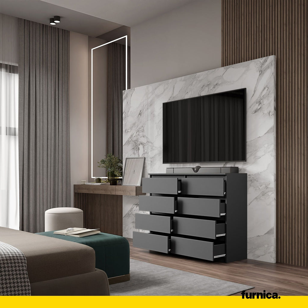 GABRIEL - Chest of 8 Drawers - Bedroom Dresser Storage Cabinet Sideboard - Anthracite H36 3/8" W47 1/4" D13 1/4"