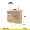 MIKEL - Chest of 3 Drawers and 1 Door - Bedroom Dresser Storage Cabinet Sideboard - White Matt / Wotan Oak H29 1/2" W31 1/2" D13 3/4"