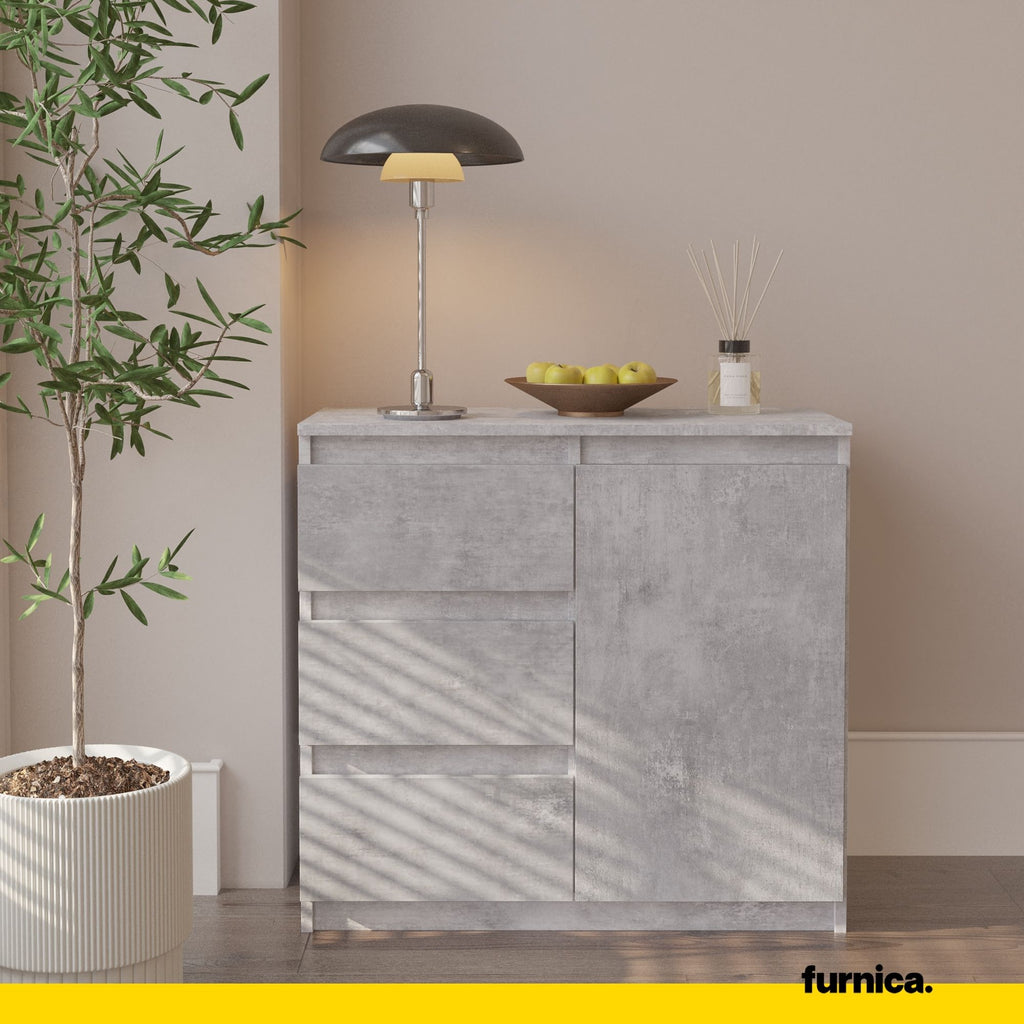 MIKEL - Chest of 3 Drawers and 1 Door - Bedroom Dresser Storage Cabinet Sideboard - Concrete H29 1/2" W31 1/2" D13 3/4"