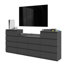 GABRIEL - Chest of 14 Drawers (4+6+4) - Bedroom Dresser Storage Cabinet Sideboard - Anthracite H36 3/8" W86 5/8" D13 1/4"
