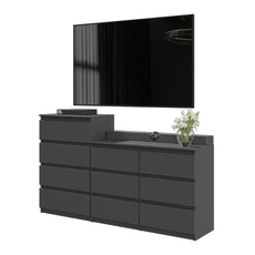 GABRIEL - Chest of 10 Drawers (6+4) - Bedroom Dresser Storage Cabinet Sideboard - Anthracite H36 3/8" / 27 1/2" W63" D13 1/4"