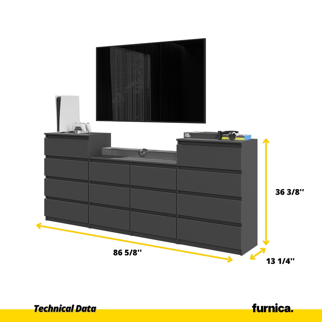 GABRIEL - Chest of 14 Drawers (4+6+4) - Bedroom Dresser Storage Cabinet Sideboard - Anthracite H36 3/8" W86 5/8" D13 1/4"
