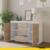 MIKEL - Chest of 3 Drawers and 2 Doors - Bedroom Dresser Storage Cabinet Sideboard - White Matt / Sonoma Oak H29 1/2" W47 1/4" D13 3/4"