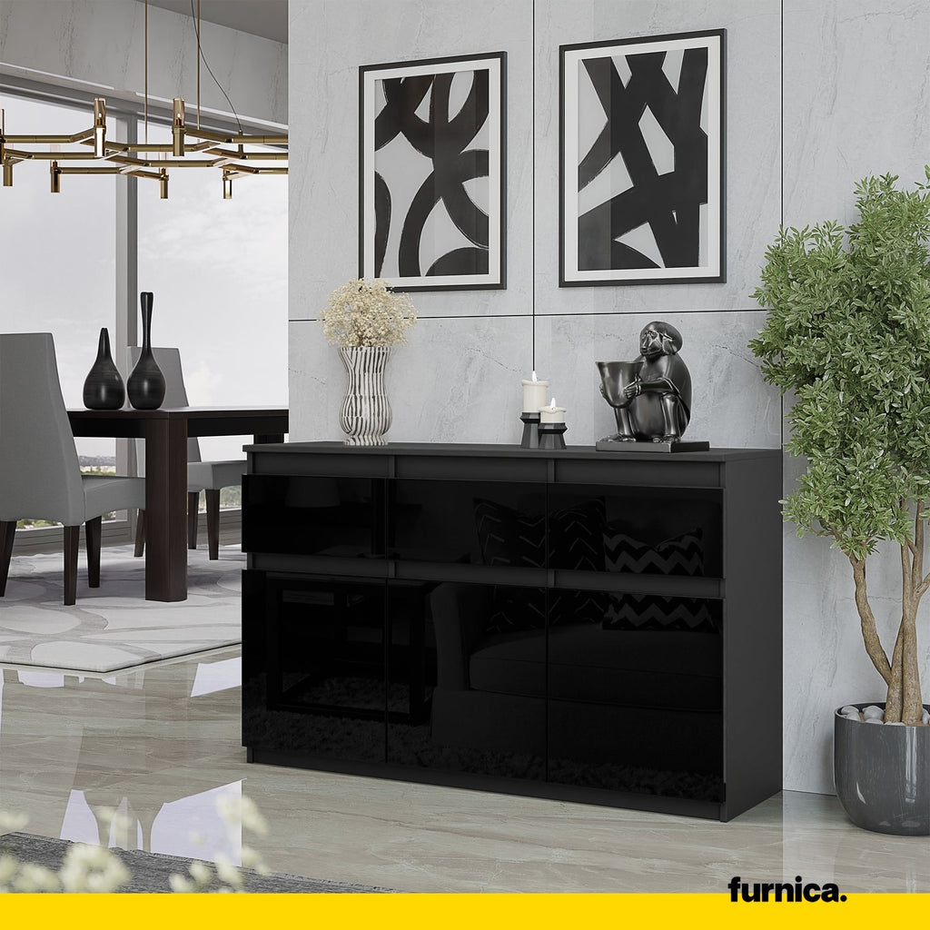 NOAH - Chest of 3 Drawers and 3 Doors - Bedroom Dresser Storage Cabinet Sideboard - Anthracite / Black Gloss H29 1/2" W47 1/4" D13 3/4"