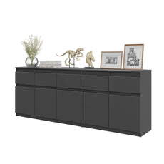 NOAH - Chest of 5 Drawers and 5 Doors - Bedroom Dresser Storage Cabinet Sideboard - Anthracite H29 1/2" W78 3/4" D13 3/4"