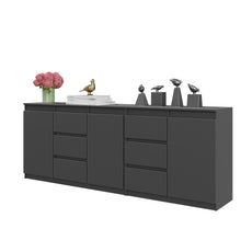 MIKEL - Chest of 6 Drawers and 3 Doors - Bedroom Dresser Storage Cabinet Sideboard - Anthracite H29 1/2" W78 3/4" D13 3/4"