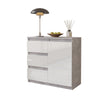 MIKEL - Chest of 3 Drawers and 1 Door - Bedroom Dresser Storage Cabinet Sideboard - Concrete / White Gloss H29 1/2" W31 1/2" D13 3/4"