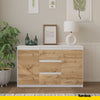 MIKEL - Chest of 3 Drawers and 2 Doors - Bedroom Dresser Storage Cabinet Sideboard - White Matt / Wotan Oak H29 1/2" W47 1/4" D13 3/4"