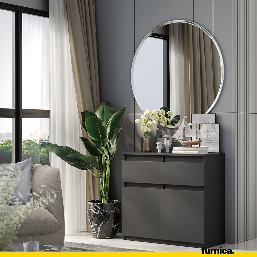 NOAH - Chest of 2 Drawers and 2 Doors - Bedroom Dresser Storage Cabinet Sideboard - Anthracite H29 1/2" W31 1/2" D13 3/4"