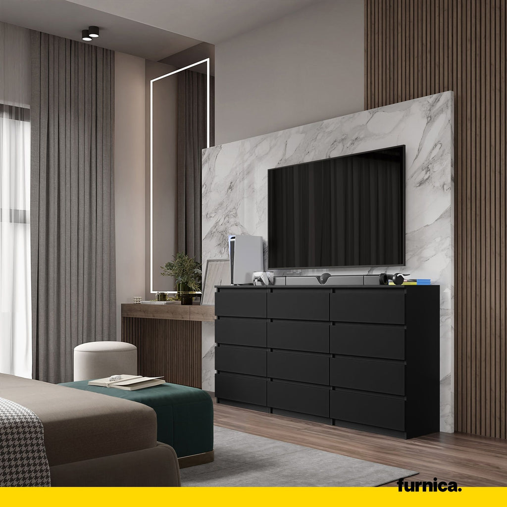 GABRIEL - Chest of 12 Drawers (8+4) - Bedroom Dresser Storage Cabinet Sideboard - Black Matt H36 3/8" W70 7/8" D13 1/4