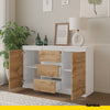 MIKEL - Chest of 3 Drawers and 2 Doors - Bedroom Dresser Storage Cabinet Sideboard - White Matt / Wotan Oak H29 1/2" W47 1/4" D13 3/4"