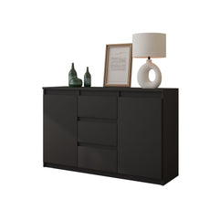 MIKEL - Chest of 3 Drawers and 2 Doors - Bedroom Dresser Storage Cabinet Sideboard - Anthracite H29 1/2" W47 1/4" D13 3/4"