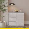 MIKEL - Chest of 3 Drawers and 1 Door - Bedroom Dresser Storage Cabinet Sideboard - Concrete / White Gloss H29 1/2" W31 1/2" D13 3/4"