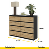 GABRIEL - Chest of 8 Drawers - Bedroom Dresser Storage Cabinet Sideboard - Black Matt / Wotan Oak H36 3/8" W47 1/4" D13 1/4"