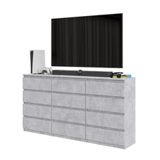 GABRIEL - Chest of 12 Drawers (8+4) - Bedroom Dresser Storage Cabinet Sideboard - Concrete H36 3/8" W70 7/8" D13 1/4