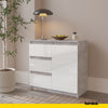 MIKEL - Chest of 3 Drawers and 1 Door - Bedroom Dresser Storage Cabinet Sideboard - Concrete / White Gloss H29 1/2" W31 1/2" D13 3/4"